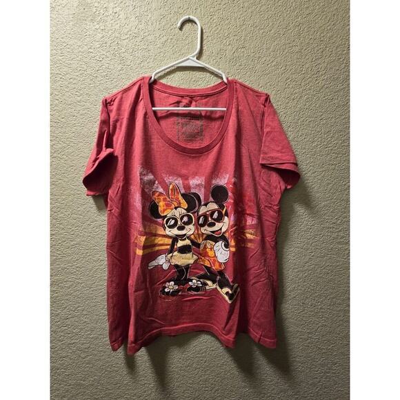 Disney Store Mickey & Minnie Mouse Sunrays Tee Red Size XXL - Picture 1 of 3